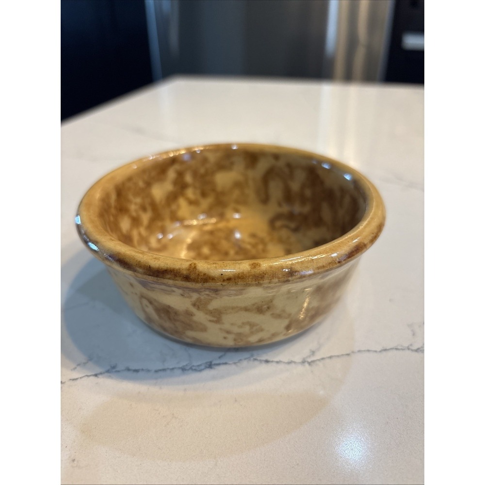Bennington Pottery Vintage Yelloware Spongeware Stoneware Bowl, 6.5 in